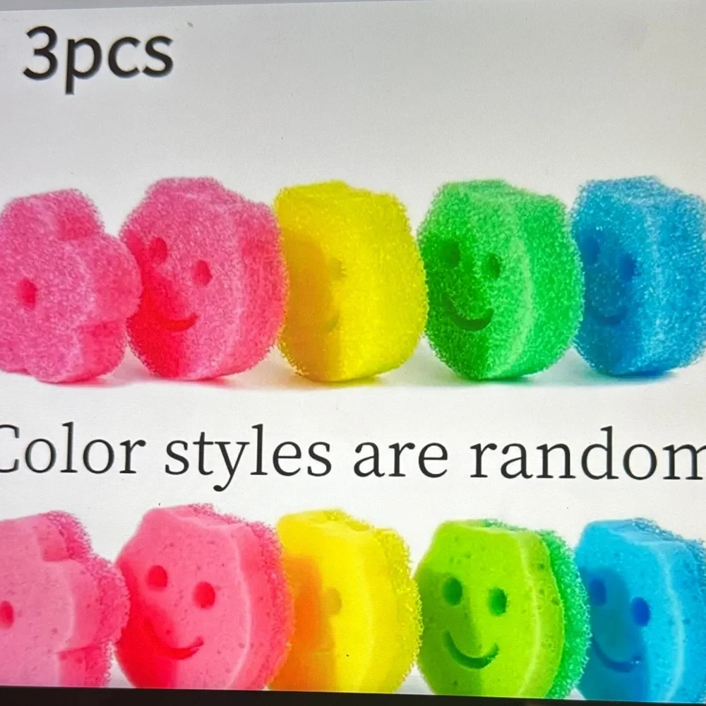 SOLD OUT Purchase Smiley Face Cleaning Sponge - Pink, Yellow, Blue, Green - Picture 1 of 5